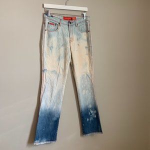 London Blue Jeans Ombre Embroidered Raw Hem Flared